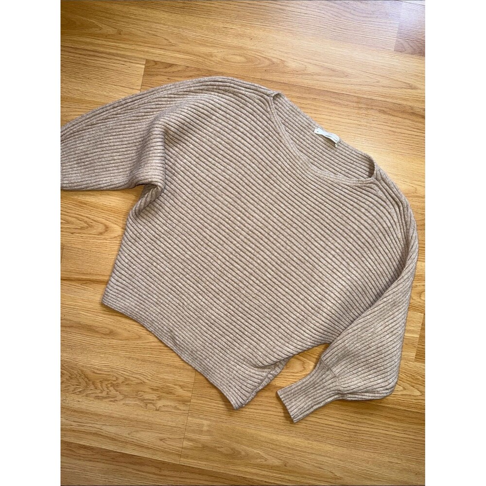 Anthropologie Beige Ribbed Crewneck Sweater Women Batwing Boatneck Small